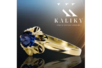 Сапфир 14-кв Желтое золото Кольцо Винтаж стиль vrc004y